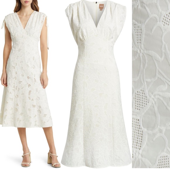 BOSS Dipata Embroidered Cotton Blend Dress, Sustainable Style - Picture 4 of 8